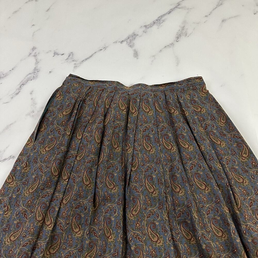 Patrick James Womens Vintage 80s Pleated Midi Skirt Size 14 Blue Red Paisley - Picture 9 of 11